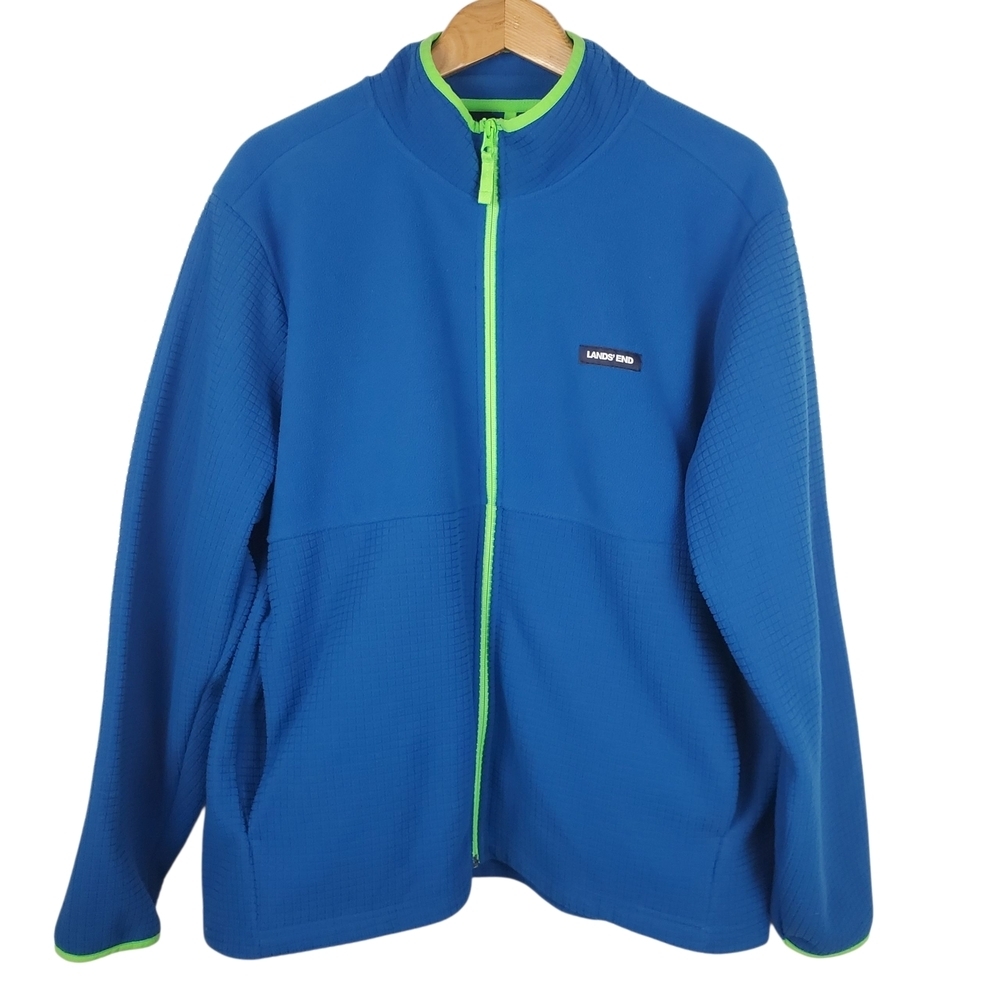 Lands' End Men's Vibrant Blue Q Zip with Neon Green Trim. XL. 0124